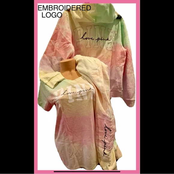 PINK Victoria's Secret Tops - New Victoria’s Secret pink Tie dye 3 PC set sweatshirt sweatpants & tee shirt
